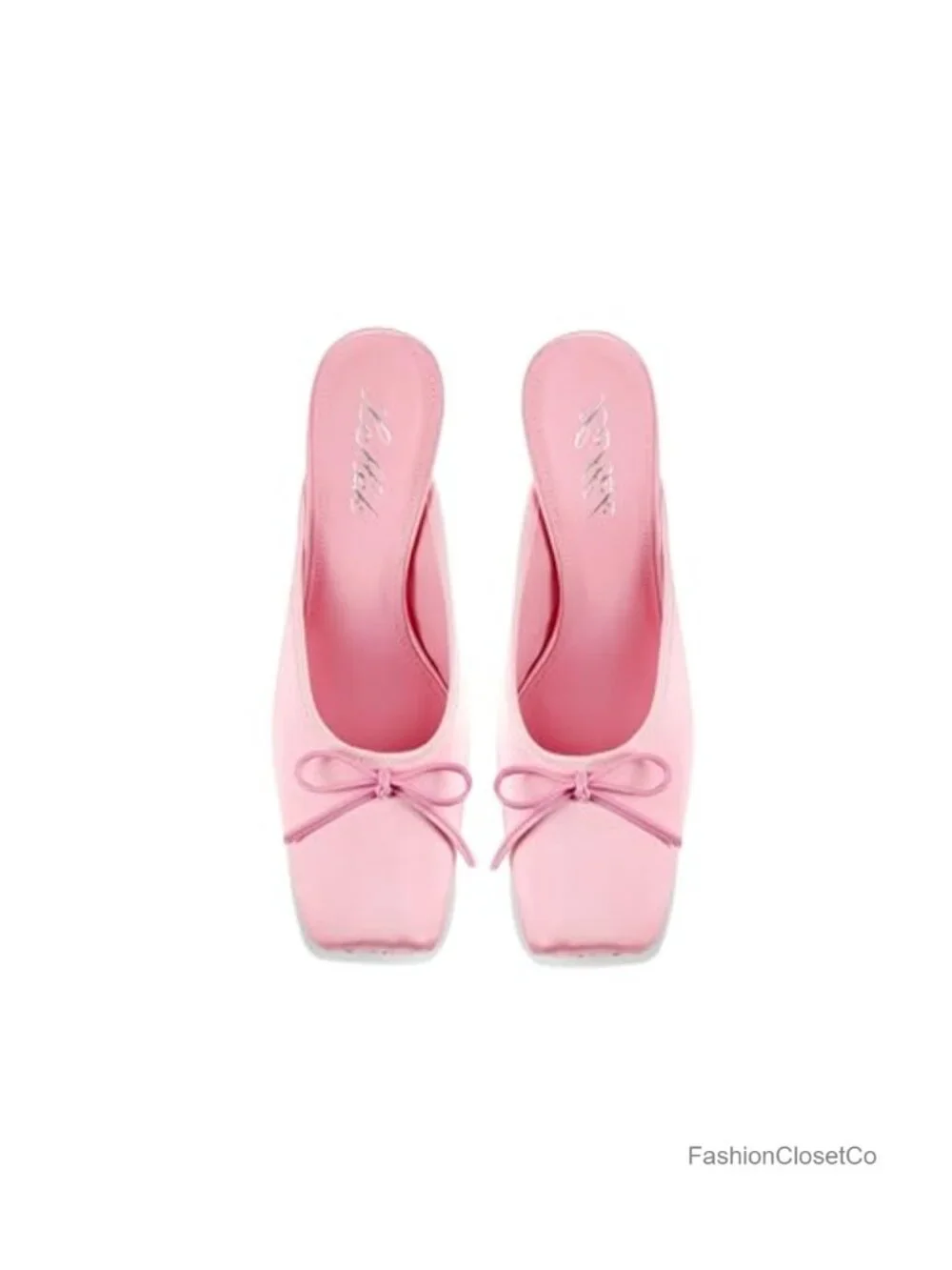 Satin Bow Kitten Heel Mules Square Toe Slip On Pumps Wedding Party Shoes